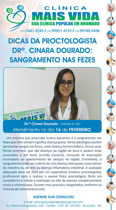 Clínica Mais Vida: Confira as dicas da proctologista Cinara Dourado