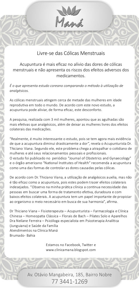 Clínica Maná: Livre-se das cólicas menstruais