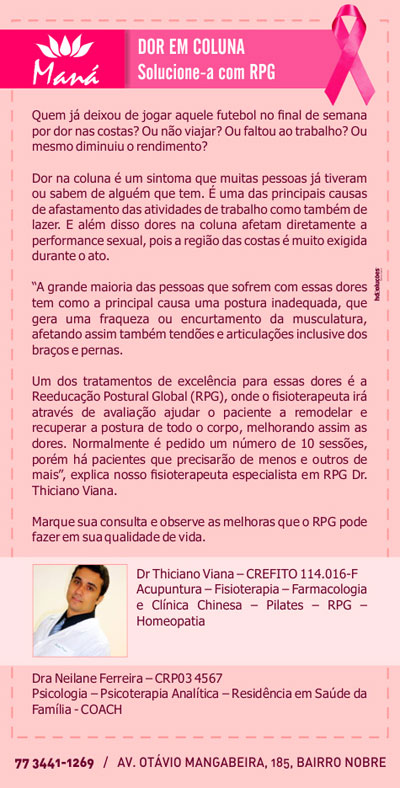 Dor em coluna: Solucione-a com RPG na Clínica Maná 