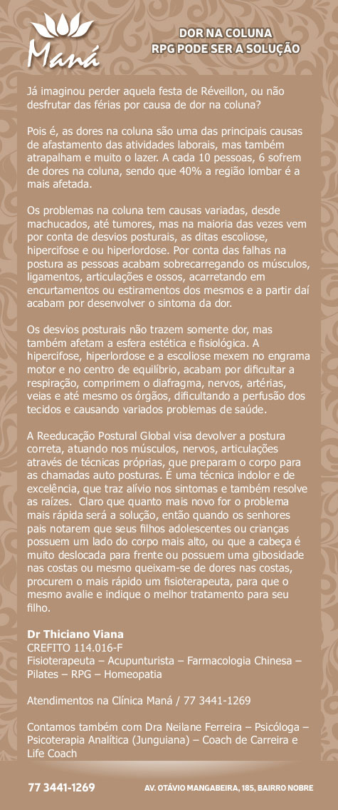 Dor na coluna: RPG pode ser a solução na Clínica Maná