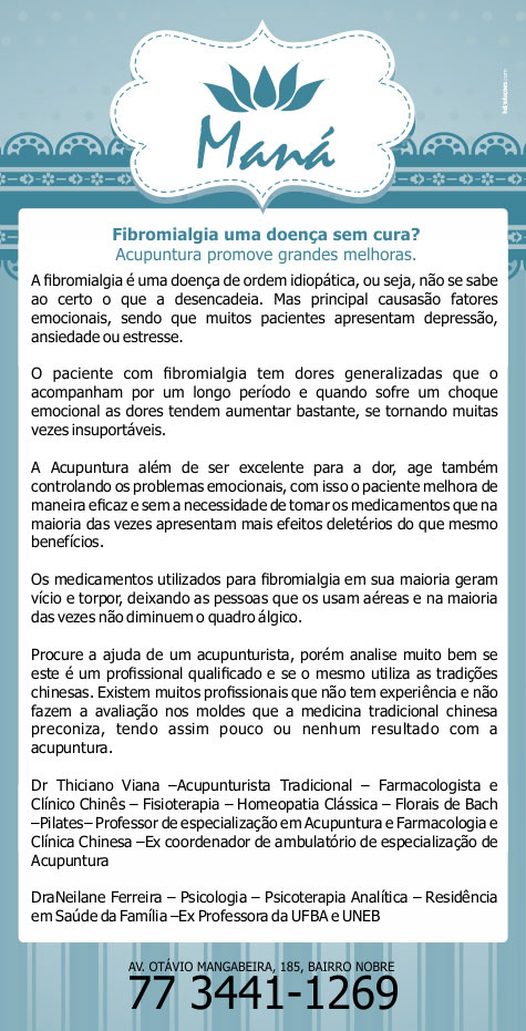 Fibromialgia: Acupuntura promove grandes melhoras na Clínica Maná