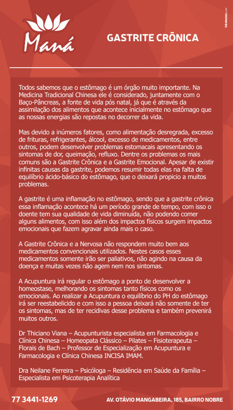 Clínica Maná: Gastrite crônica