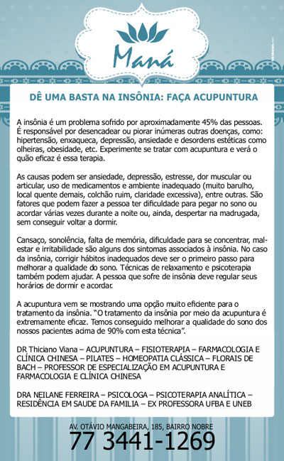 Dê uma basta na insônia: Faça acupuntura na Clínica Maná