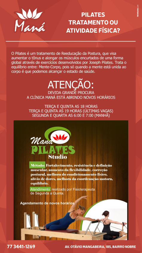 Brumado: Novas turmas de pilates na Clínica Maná