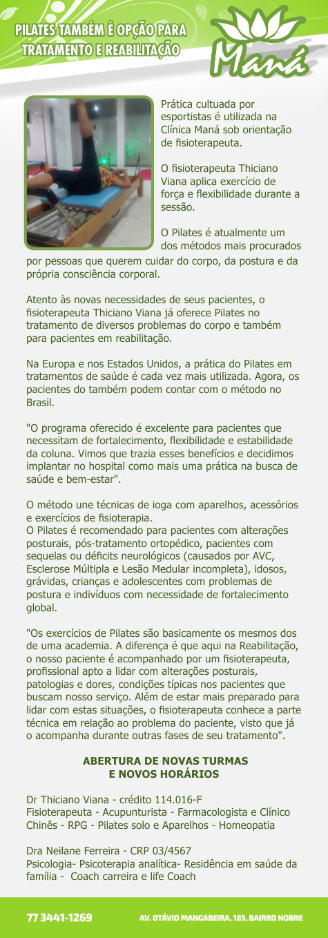 Clínica Maná: Pilates também é opção para tratamento e reabilitação