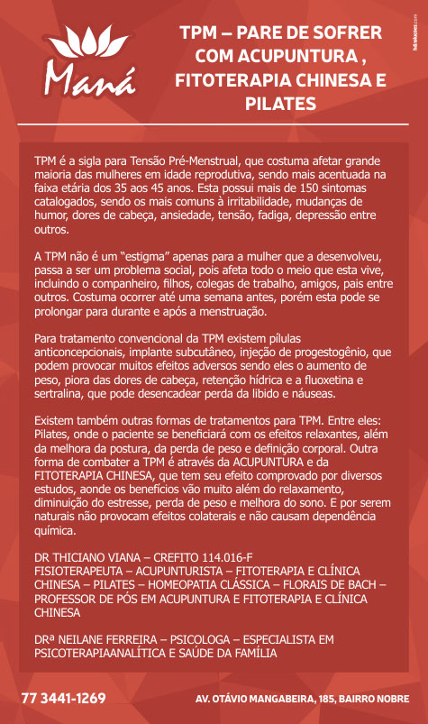TPM: Pare de sofrer com acupuntura, fisioterapia chinesa e pilates na Clínica Maná