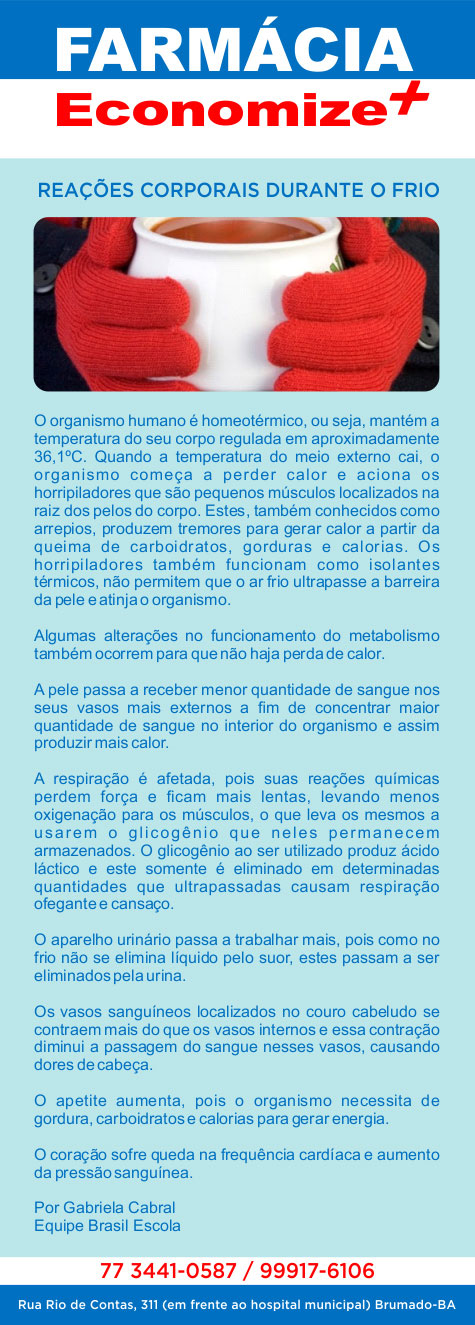 Farmácia Economize +: Reações corporais no frio