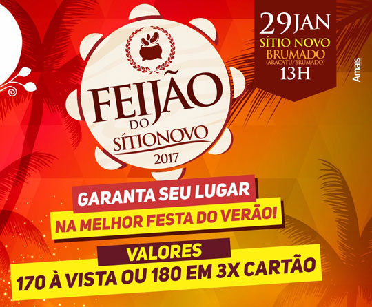 Feijão do Sítio Novo: Ingressos podem ser adquiridos em 3 vezes no cartão de crédito