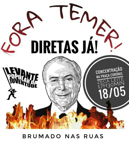 Brumadenses são convocados para sair às ruas e pedir o impeachment do presidente Michel Temer