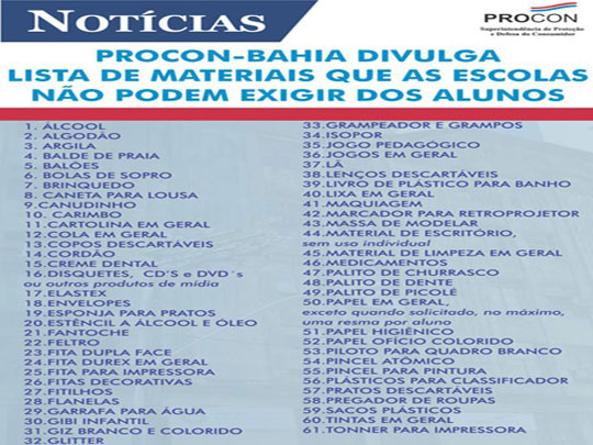 Procon divulga 61 produtos proibidos na lista de material escolar