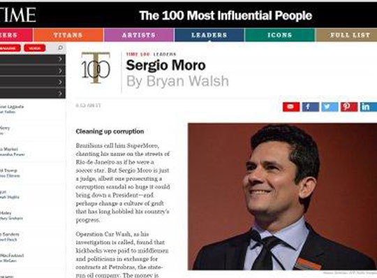 Revista Time inclui juiz Sérgio Moro em lista dos 100 mais influentes do mundo