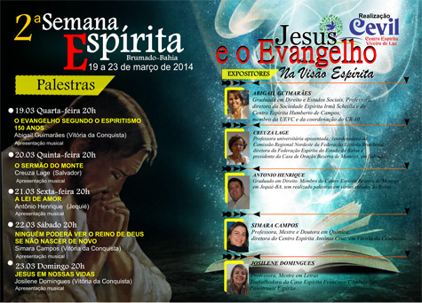 Brumado: Semana Espírita acontece entre os dias 19 e 23 de março