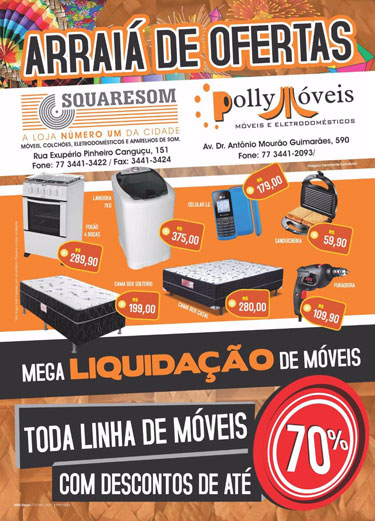Confira o arraiá de ofertas da Squaresom e Polly Móveis em Brumado