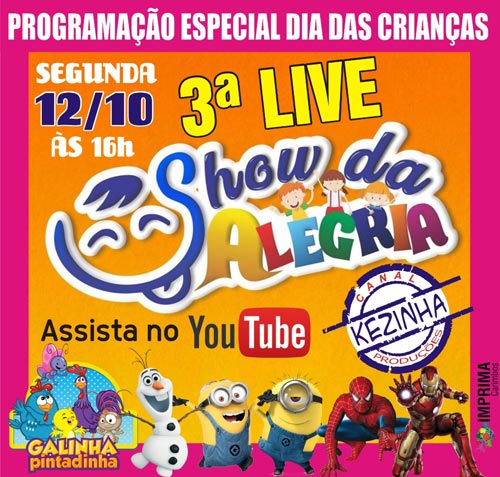 3ª Live Show da Alegria será em homenagem ao Dia das Crianças em Brumado