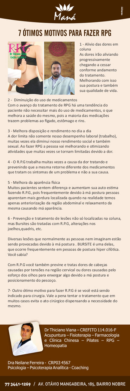 7 ótimos motivos para fazer RPG na Clínica Maná em Brumado