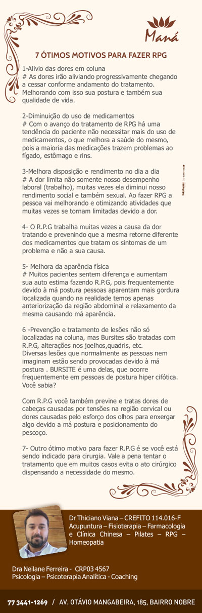 7 ótimos motivos para fazer RPG na Clínica Maná em Brumado