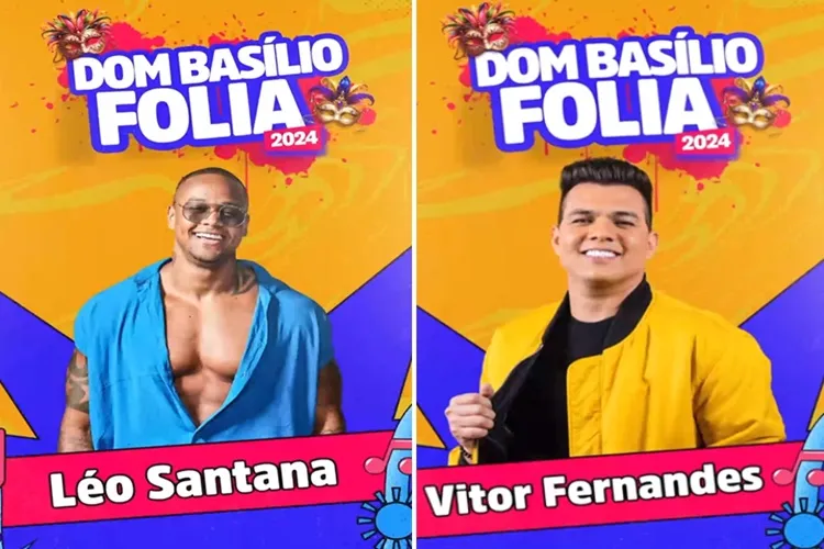 Léo Santana e Vitor Fernandes são atrações confirmadas para o Dom Basílio Folia 2024