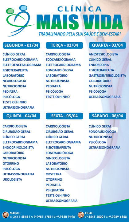 Confira os especialistas da semana na Clínica Mais Vida em Brumado