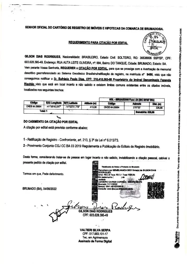 Notificação por edital de Eufrásio Paulo Dias