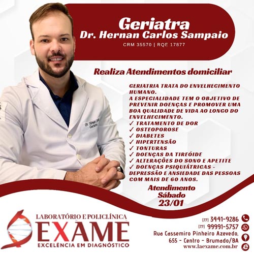 Saiba quando deve consultar um médico geriatra na Clínica Exame em Brumado