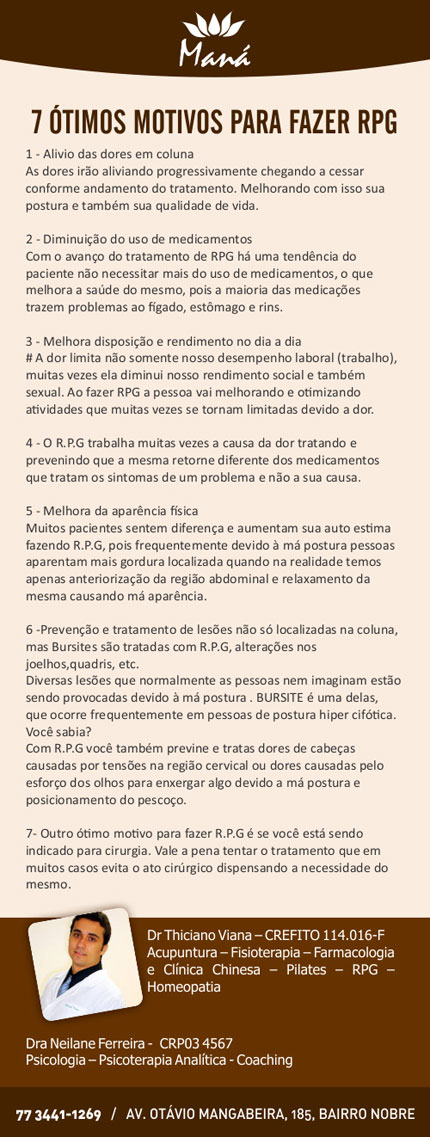 7 ótimos motivos para fazer RPG na Clínica Maná em Brumado