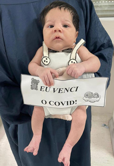 Recém-nascido tem alta após 18 dias intubado com Covid-19 em Contagem