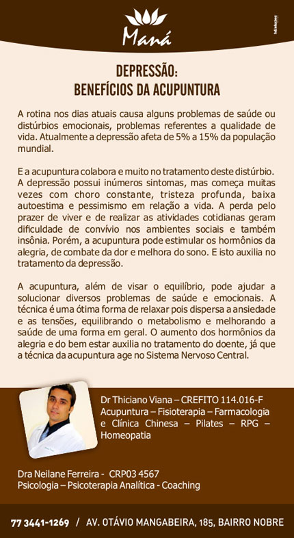 Depressão: Benefícios da acupuntura na Clínica Maná em Brumado