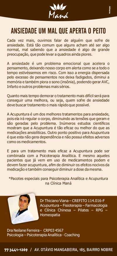 Clínica Maná: Ansiedade uma mal que aperta o peito