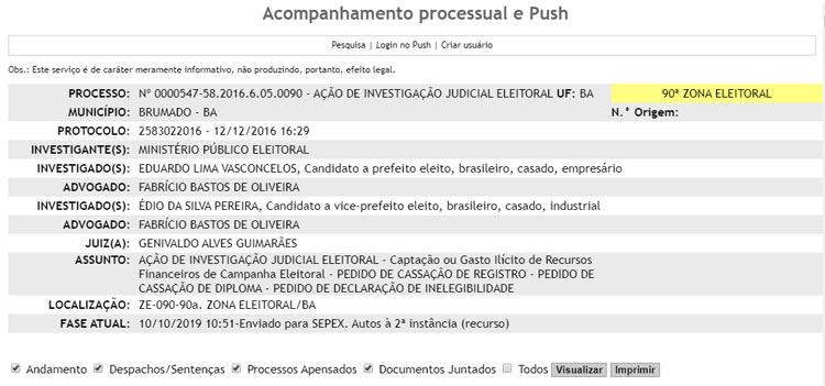 Brumado: Processo de cassação de prefeito e vice que iria para o TRE-BA some nos Correios