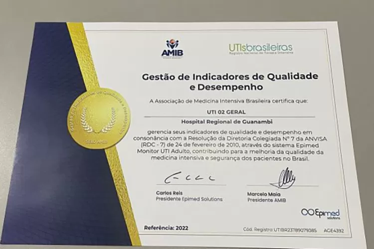 HGG: UTIs são certificadas com Selo de Gestão de Indicadores de Qualidade e Desempenho