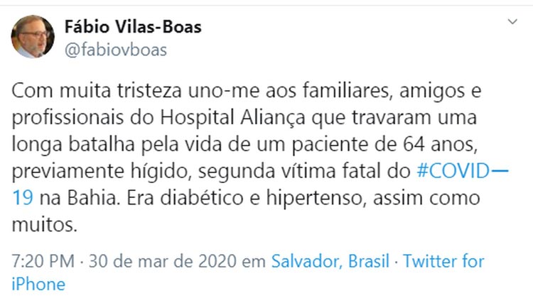 Bahia registra segunda morte de paciente com coronavírus