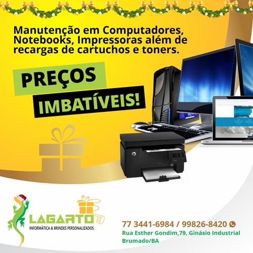 Lagarto: Preços imbatíveis em manutenção de computadores, impressoras e recargas de cartuchos