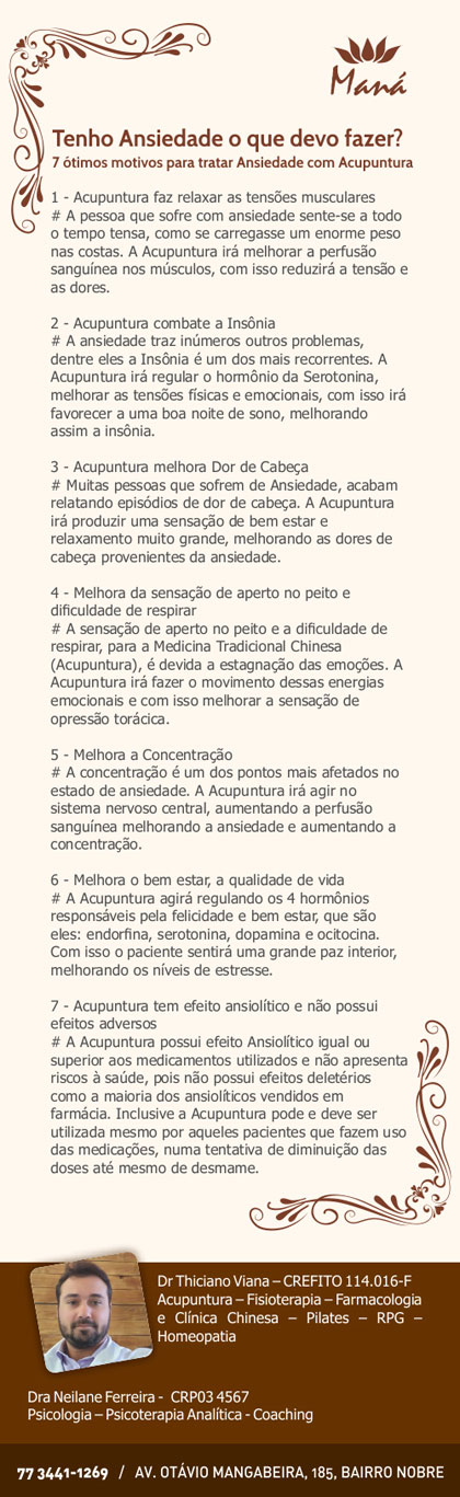 7 motivos para tratar da ansiedade com acupuntura na Clínica Maná em Brumado