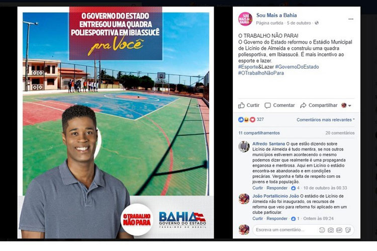 Em estado precário, governo da Bahia anuncia que reformou estádio em Licínio de Almeida