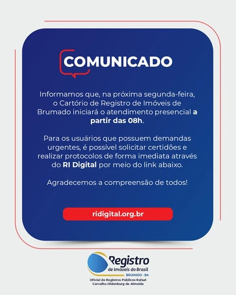 Ofício de Registro de Imóveis de Brumado reabre na segunda-feira (05)