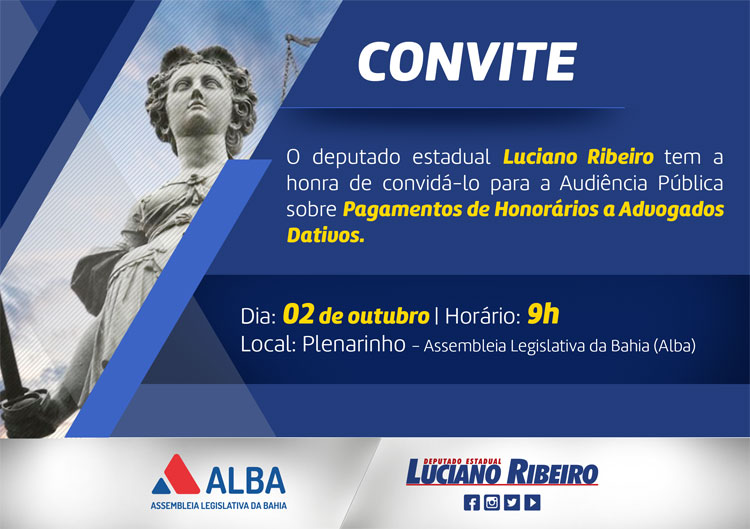 AL-BA: Luciano Ribeiro solicita audiência pública para debater pagamento de honorários a advogados dativos