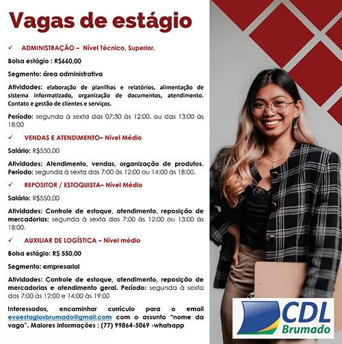 CDL divulga vagas de estágio remunerado em Brumado