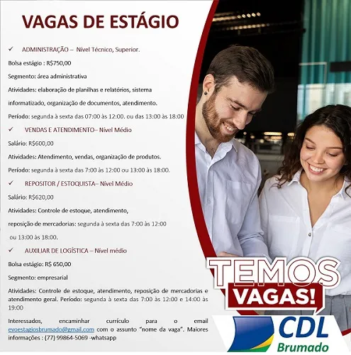 CDL informa sobre disponibilidade de vagas de estágio na cidade de Brumado