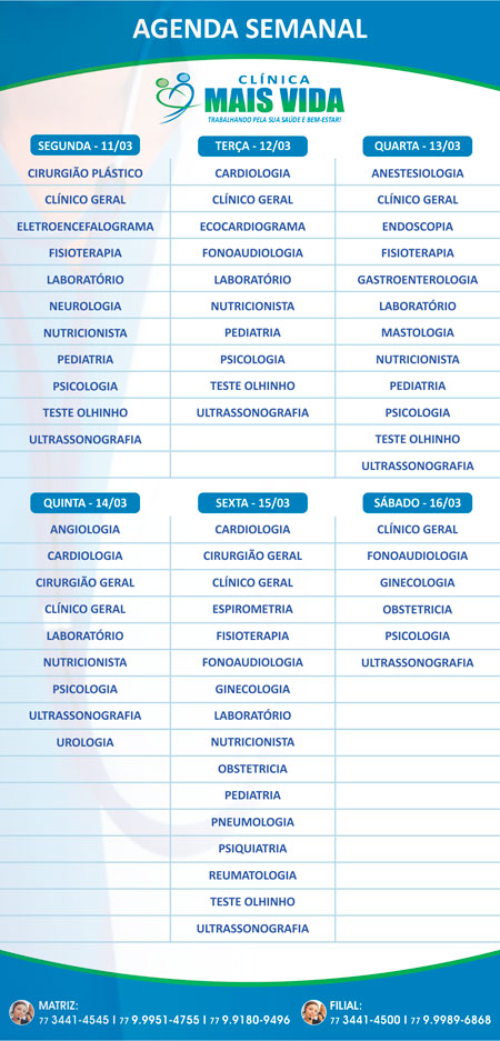 Confira os especialistas da semana na Clínica Mais Vida em Brumado