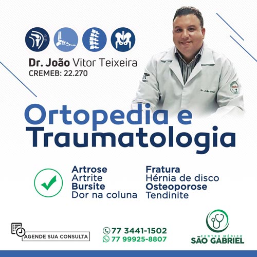 Ortopedista: João Vitor atendendo no Centro Médico São Gabriel em Brumado