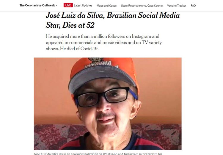 Morte de Jotinha é noticiada pelo 'New York Times'