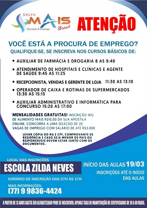 Mais Brasil oferta cursos sem mensalidades em Brumado