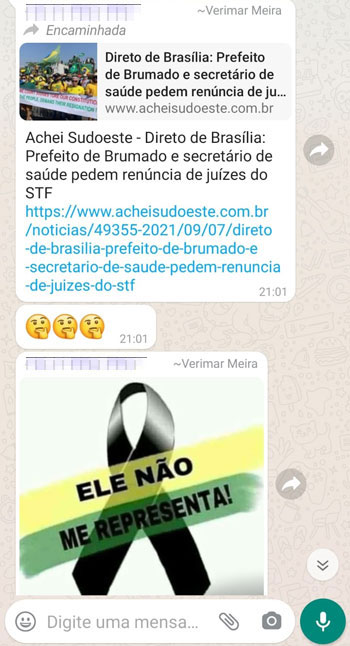 Brumado: Com símbolo de luto, petista diz que prefeito não a representa em ato pró-Bolsonaro