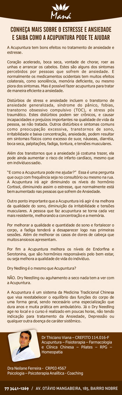 Conheça mais sobre o estresse e ansiedade e saiba como a acupuntura pode te ajudar na Clínica Maná em Brumado