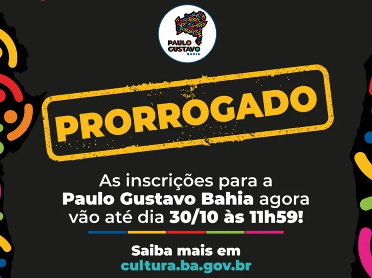Secult-BA prorroga inscrições para editais da Paulo Gustavo Bahia até dia 30 de outubro