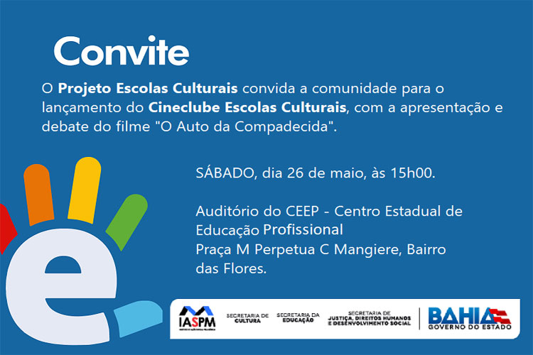 Projeto Escolas Culturais convida a comunidade para o lançamento do Cineclube em Brumado