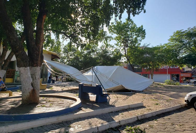 Árvores e toldos caem em Barreiras após ventos de quase 100 Km/h