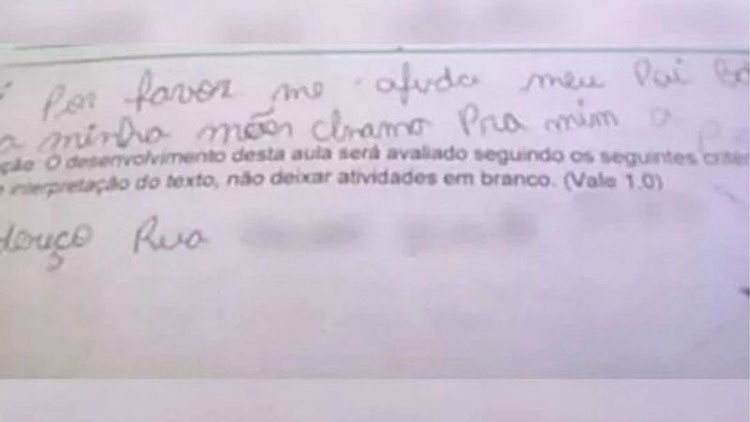 Menino pede ajuda em avaliação escolar em Rondônia: 'Meu pai bate na minha mãe'