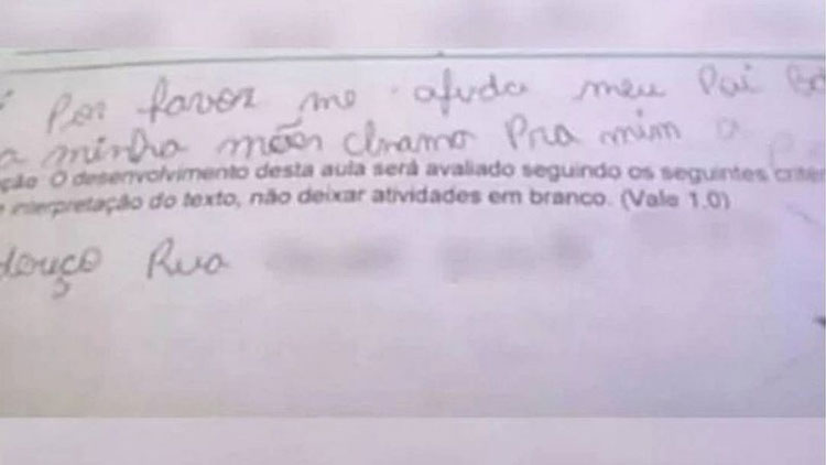 Menino pede ajuda em avaliação escolar em Rondônia: 'Meu pai bate na minha mãe'