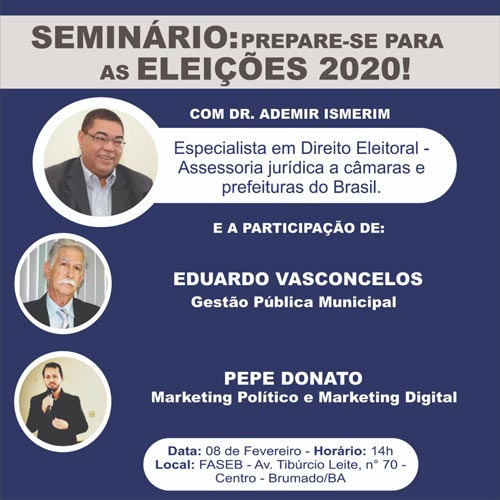 Seminário com o tema das eleições de 2020 acontece neste sábado em Brumado